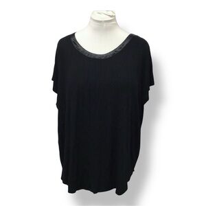 Simply Emma Women’s Plus Short Sleeve Satin Trim Scoop Neck Blouse Black 3X